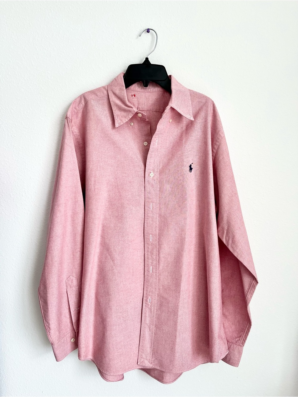 Ralph Lauren Mens Large Pink Oxford Long Sleeve Button Down Pony Logo Shirt